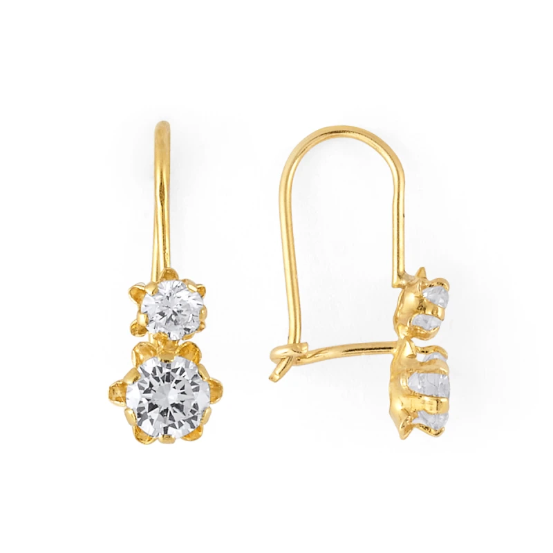 14K Gold Double Round CZ Wire Earrings (700WB)